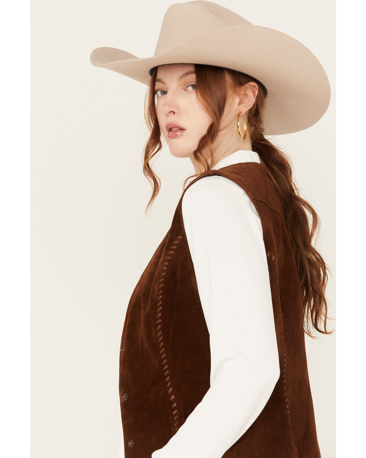 Image #2 - Scully Women's Suede Snap Front Vest, Brown, hi-res
