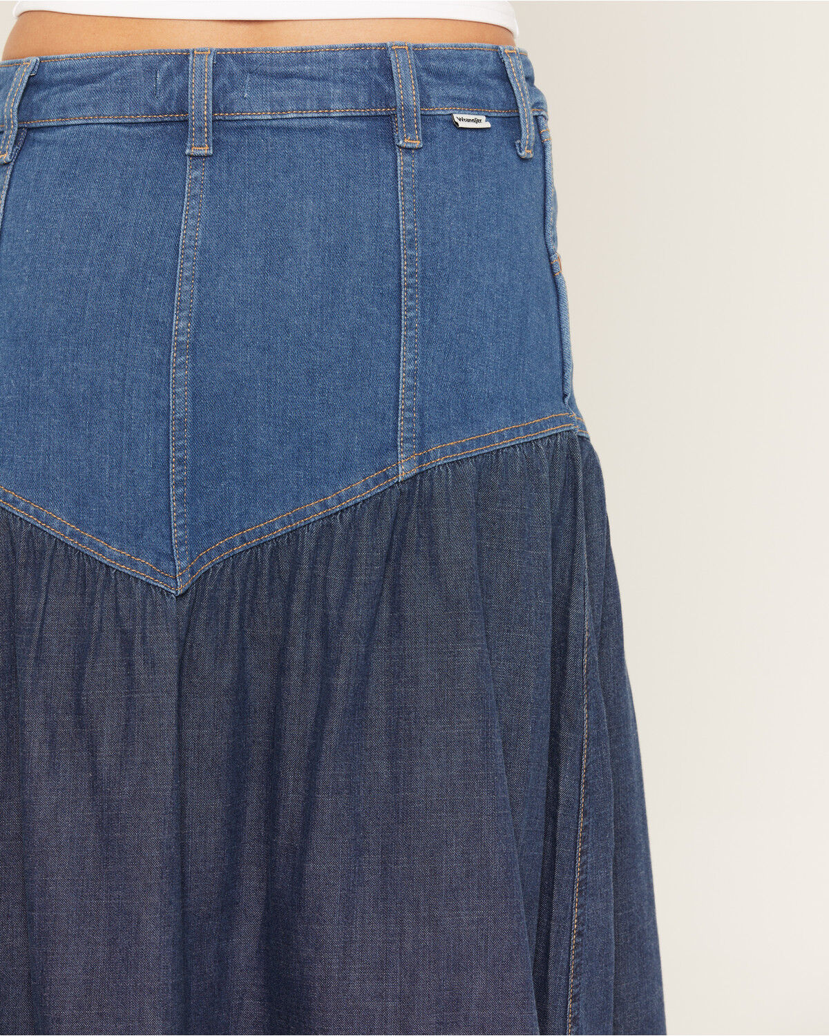 Image #4 - Wrangler Women's Modern Two Tone Denim Maxi Skirt, Blue, hi-res