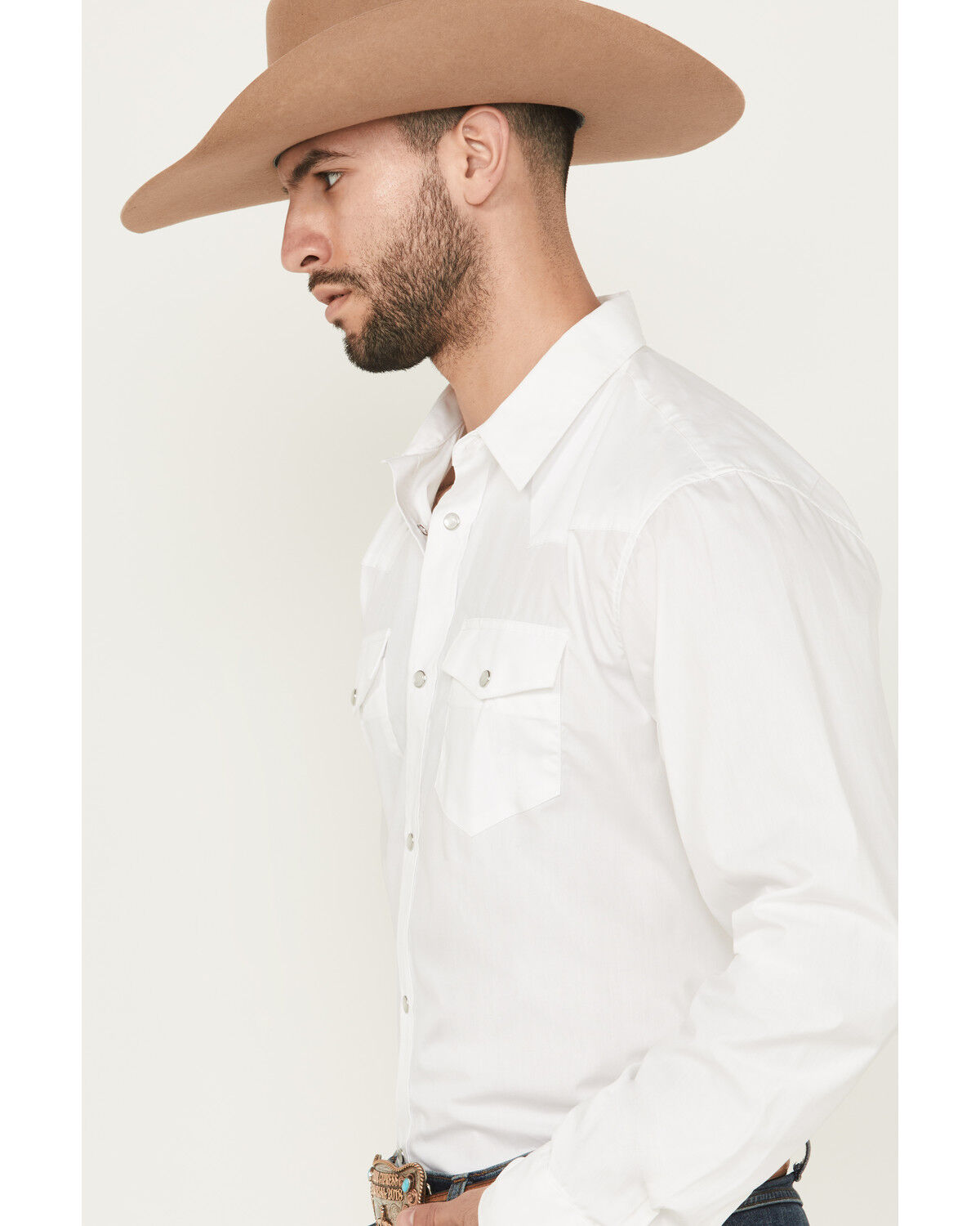 Image #2 - Gibson Men's Solid Long Sleeve Pearl Snap Western Shirt, White, hi-res