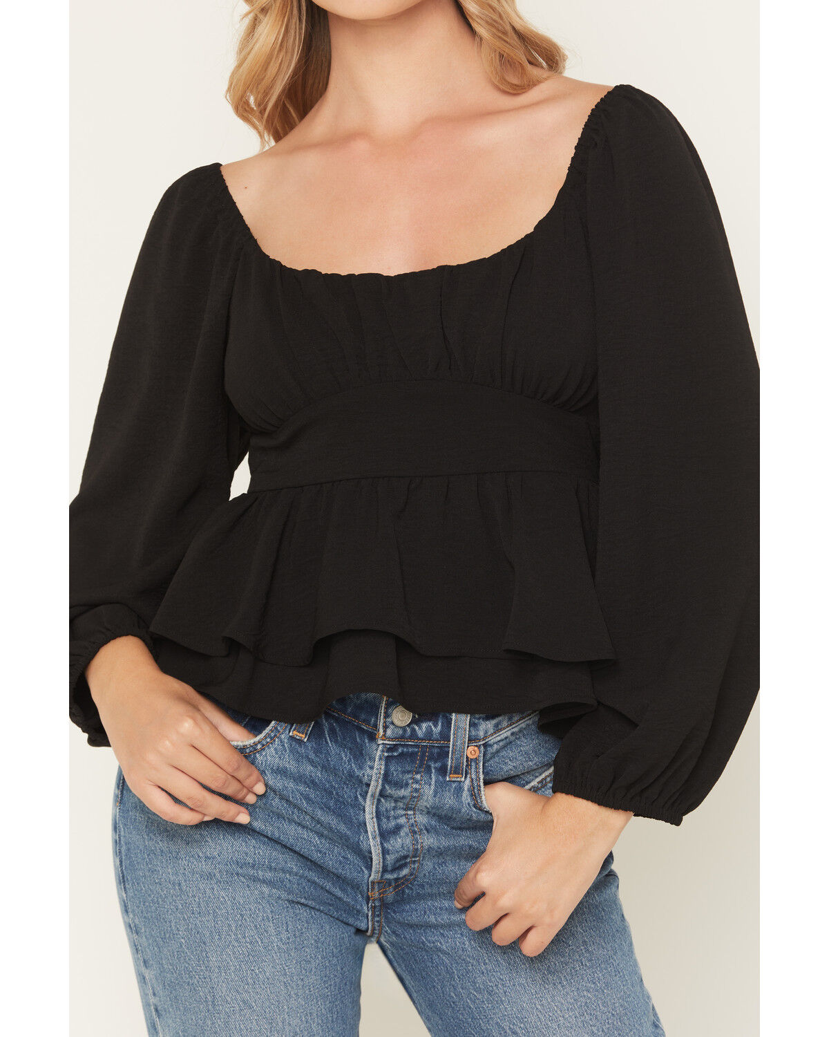 Image #3 - Originality Women's Boot Barn Exclusive Emma Double Layer Peplum Top, Black, hi-res