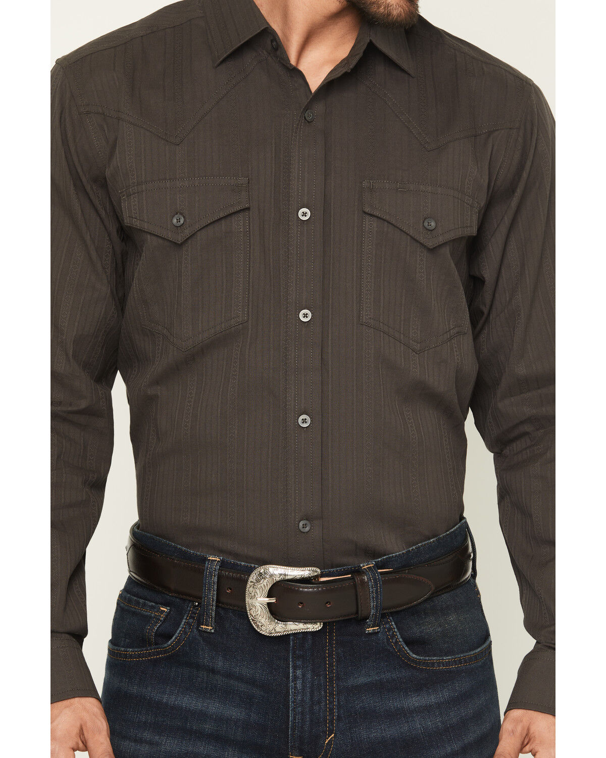 Image #3 - Cody James Black 1978&reg; Men's Cluny Tonal Striped Long Sleeve Button-Down Western Shirt, Charcoal, hi-res