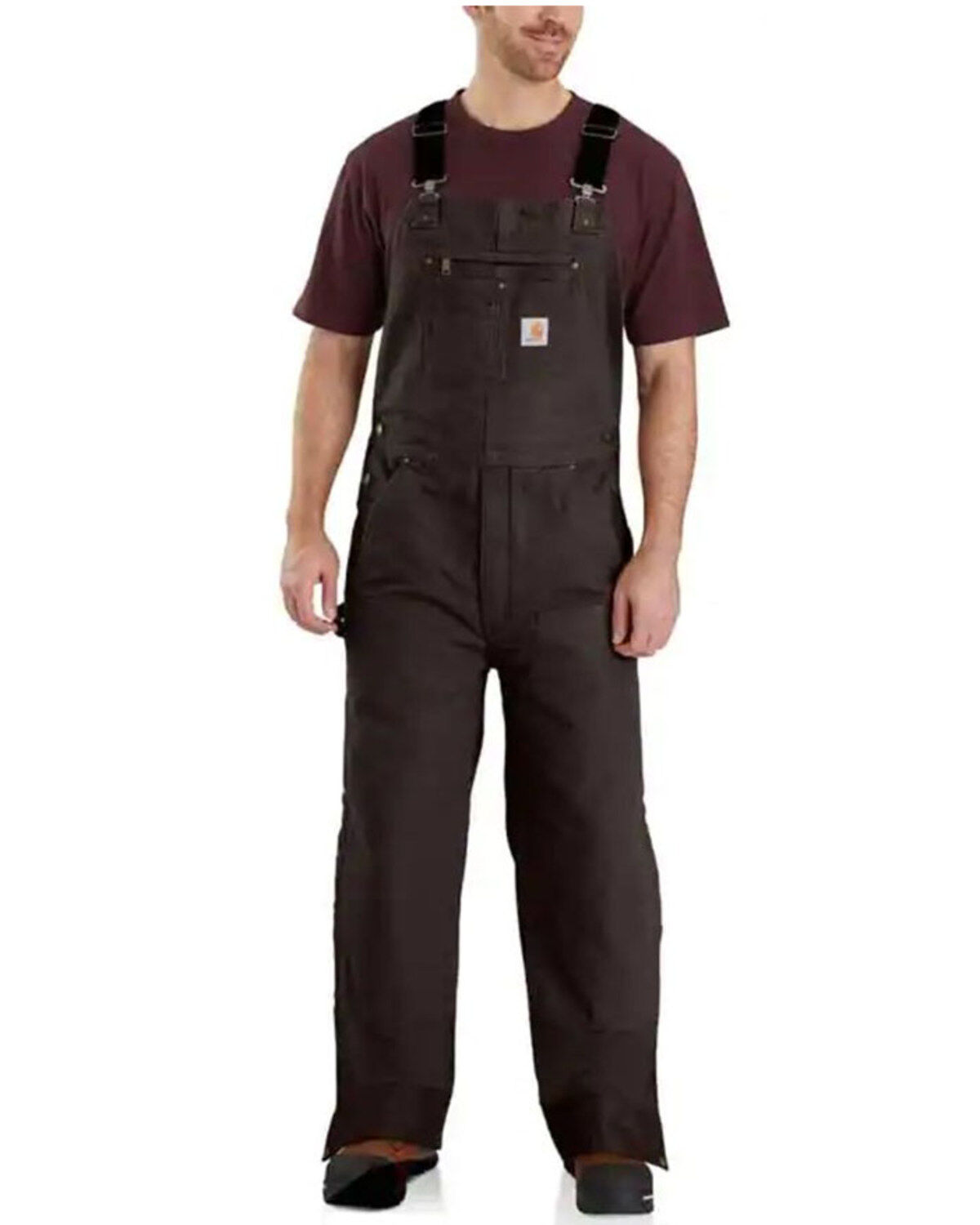 Carhartt Men's Quilt Lined Washed Bib Work Overalls, Brown, hi-res