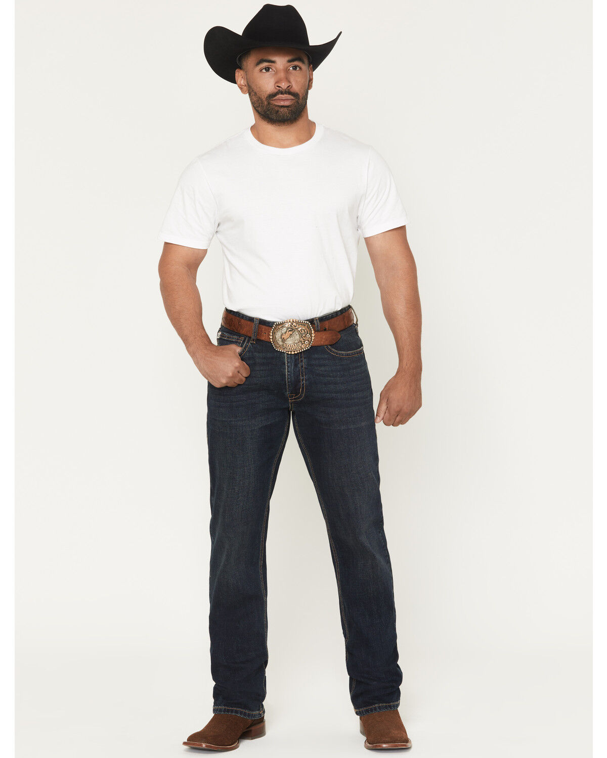 Hooey by Rock Men's Dark Wash Double Barrel Stackable Bootcut Denim Jeans, Dark Wash, hi-res