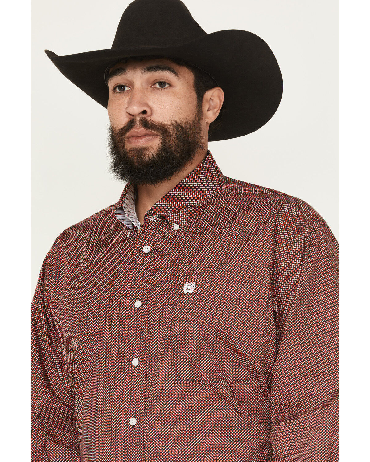 Image #2 - Cinch Men's Micro Geo Print Long Sleeve Button-Down Western Shirt, Red, hi-res
