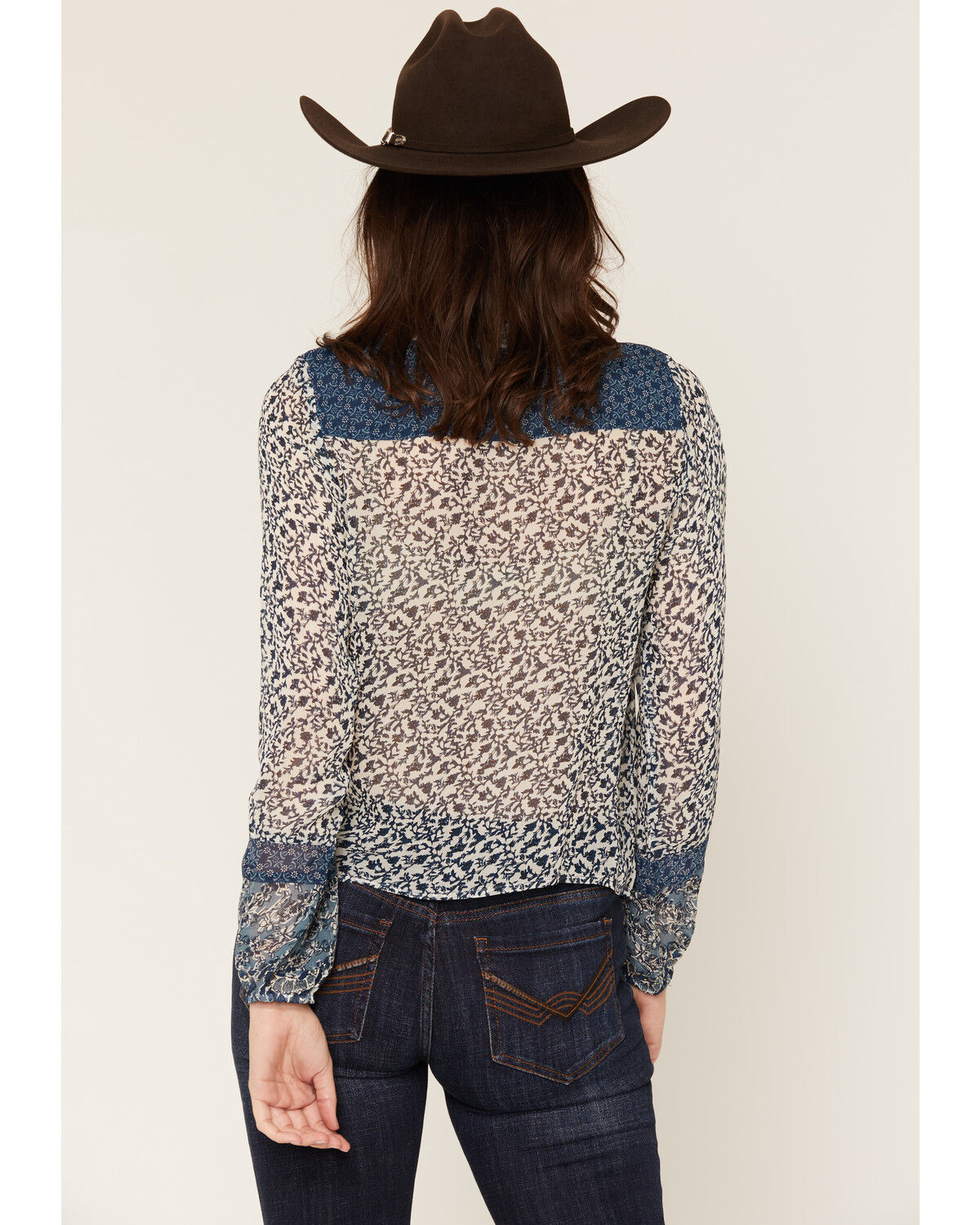 Image #4 - Idyllwind Women's Georgette Clover Long Sleeve Blouse, Light Blue, hi-res