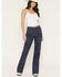 Image #2 - Shyanne Women's Lu Dark Wash Serena High Rise Slim Wide Leg Comfort Stretch Denim Jeans, Dark Wash, hi-res