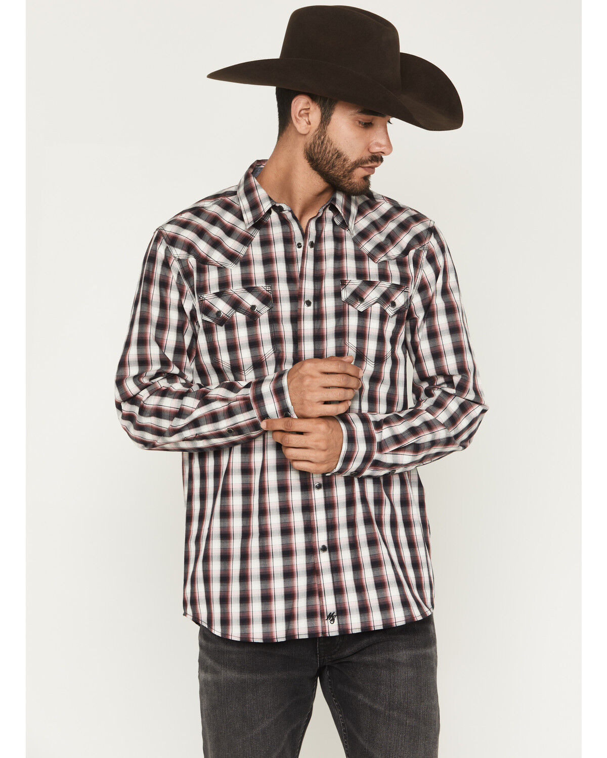 Moonshine Spirit&reg; Men's Tequila Sunrise Plaid Print Long Sleeve Snap Western Shirt, White, hi-res