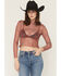 Image #1 - Rock & Roll Denim Women's Horse Print Long Sleeve Mesh Top, Rust Copper, hi-res