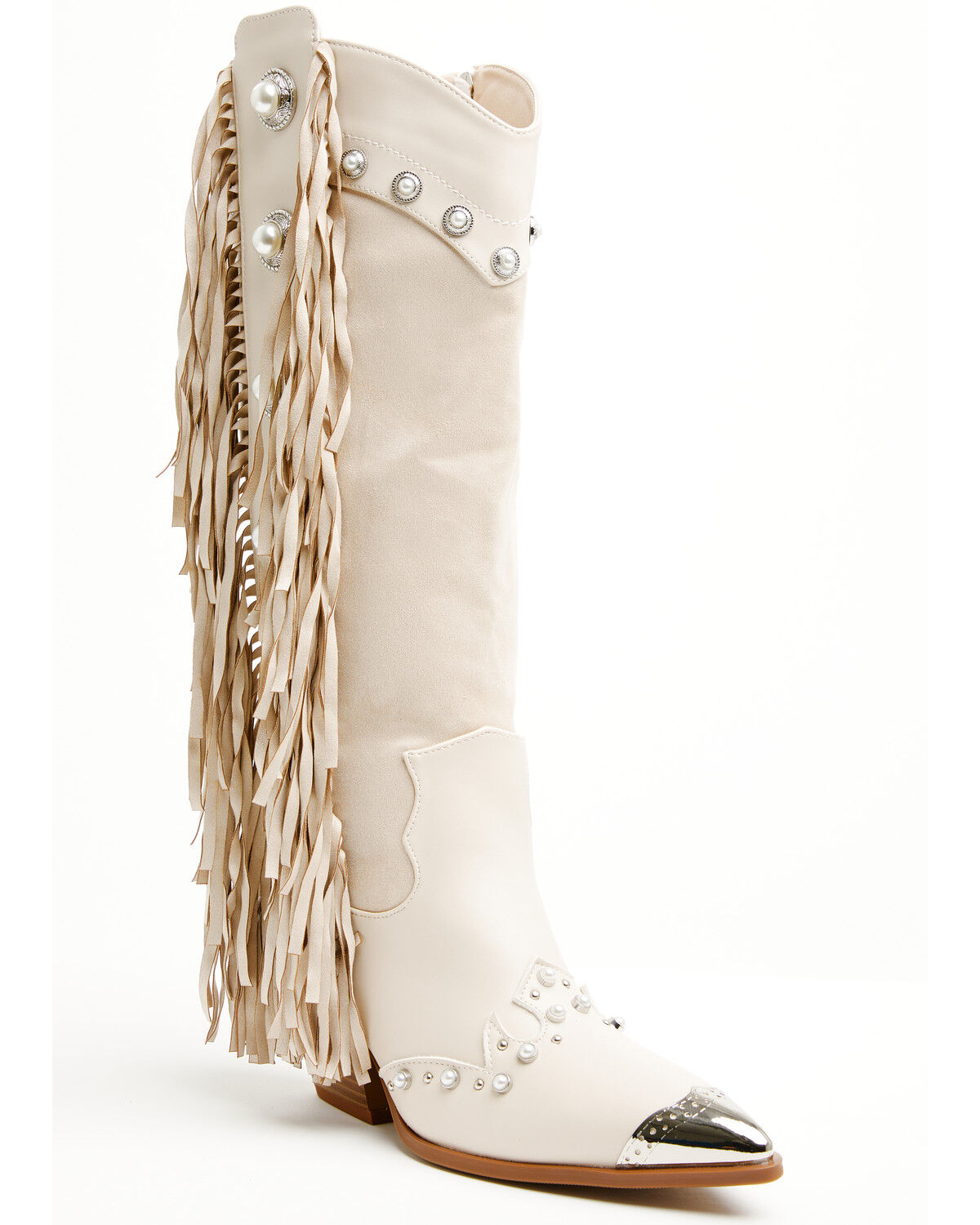 Image #1 - Azalea Wang Women's Pelagius Tall Fringe Western Boots - Round Toe, Cream, hi-res