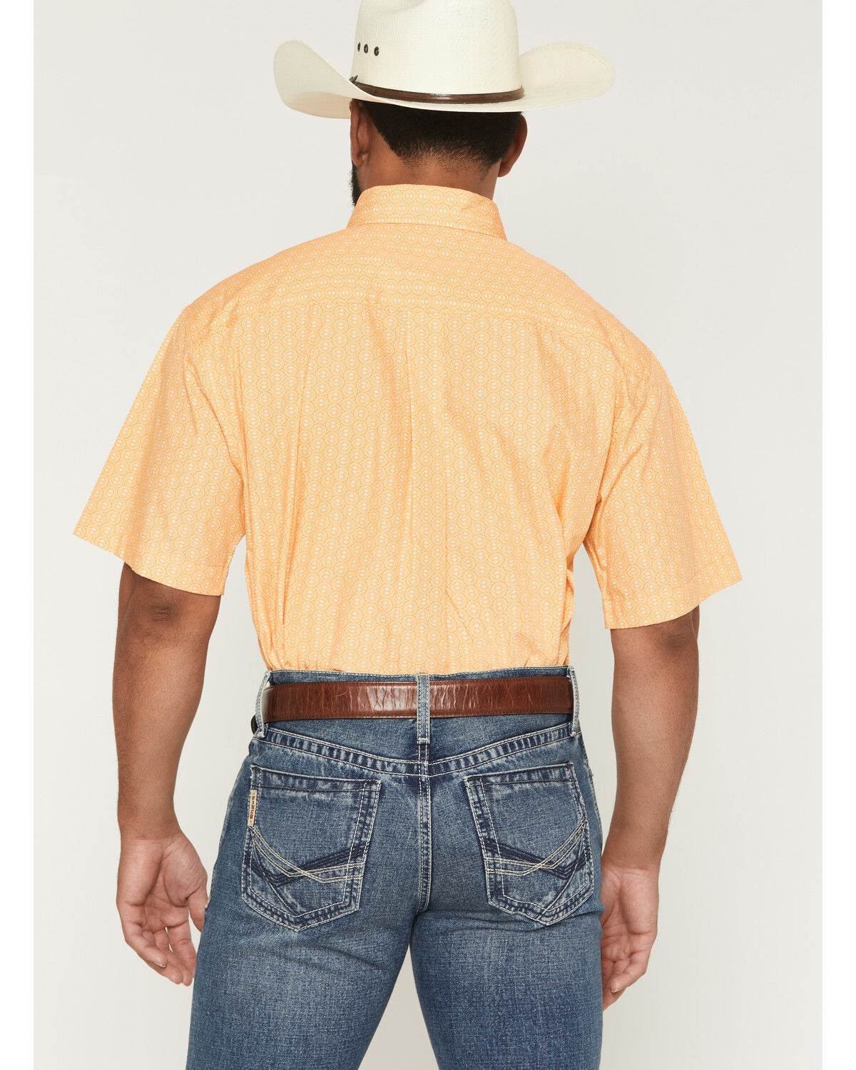 Image #4 - Cinch Men's Boot Barn Exclusive Geo Print Short Sleeve Button-Down Western Shirt, Gold, hi-res
