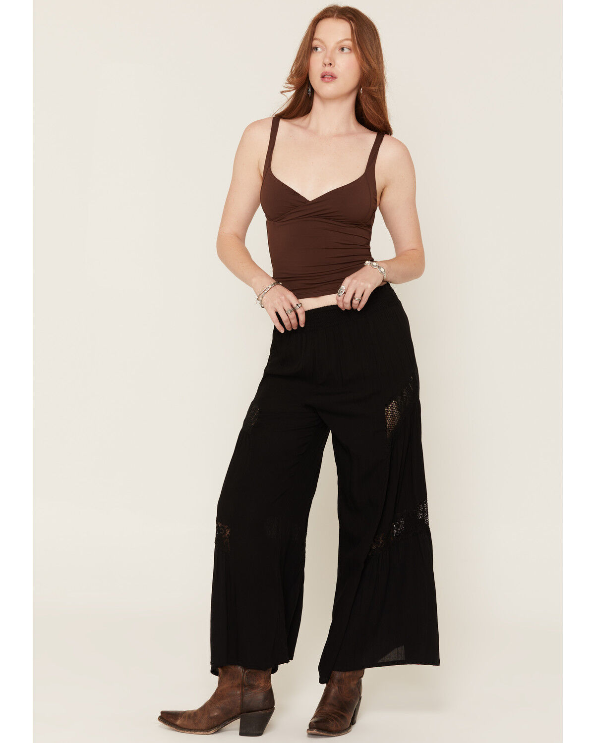 Angie Women's Lace Wide Leg Pants, Black, hi-res