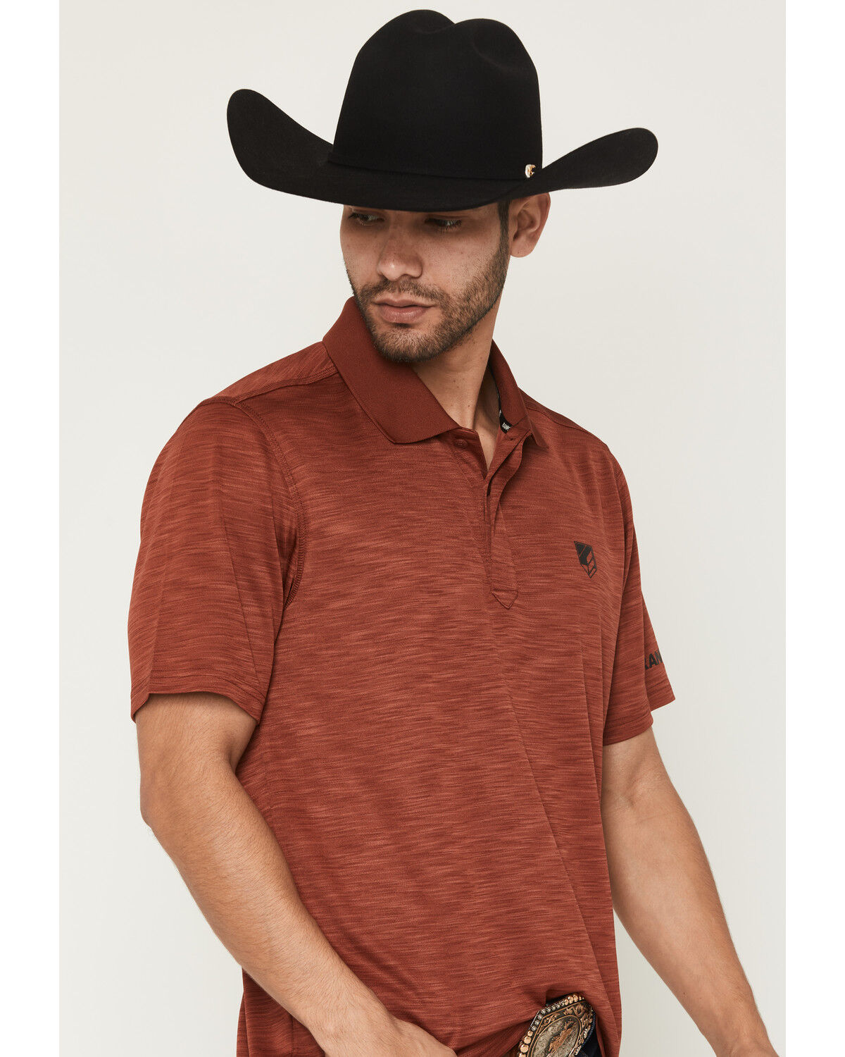 Image #2 - RANK 45&reg; Men's Heeler Heathered Solid Short Sleeve Polo, Brick Red, hi-res