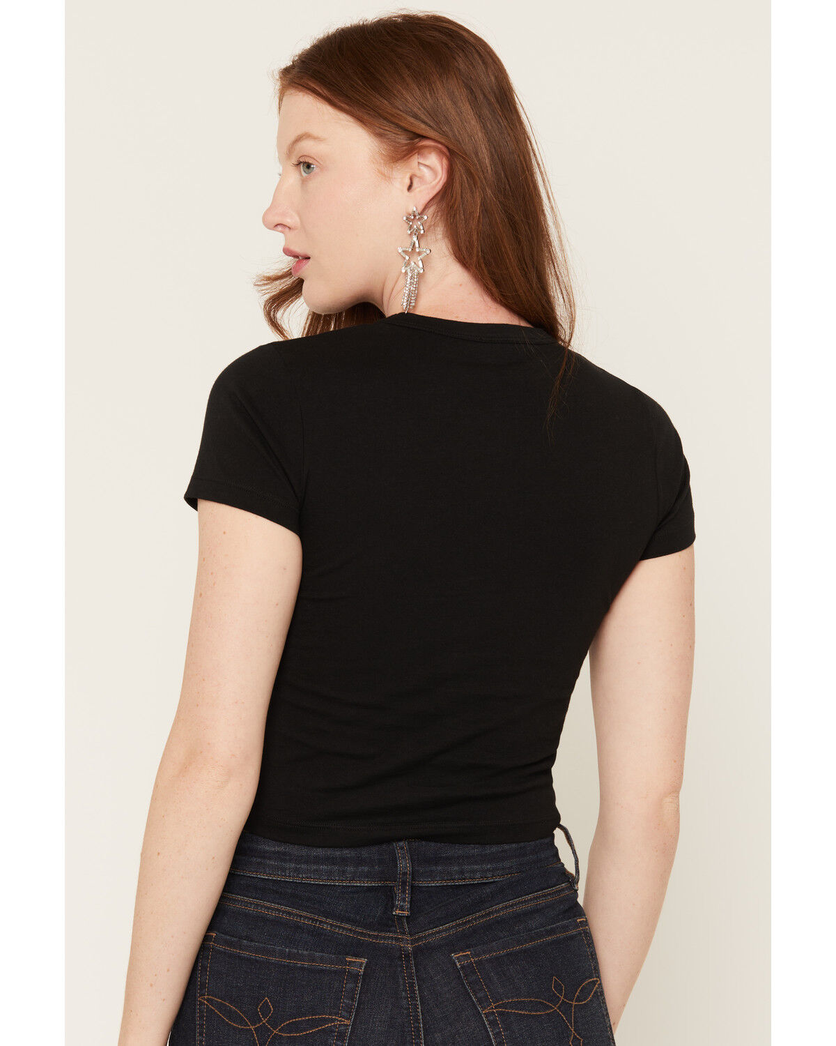 Image #4 - Alpha Collective Women's Cheyenne Rodeo Short Sleeve Baby Tee, Black, hi-res