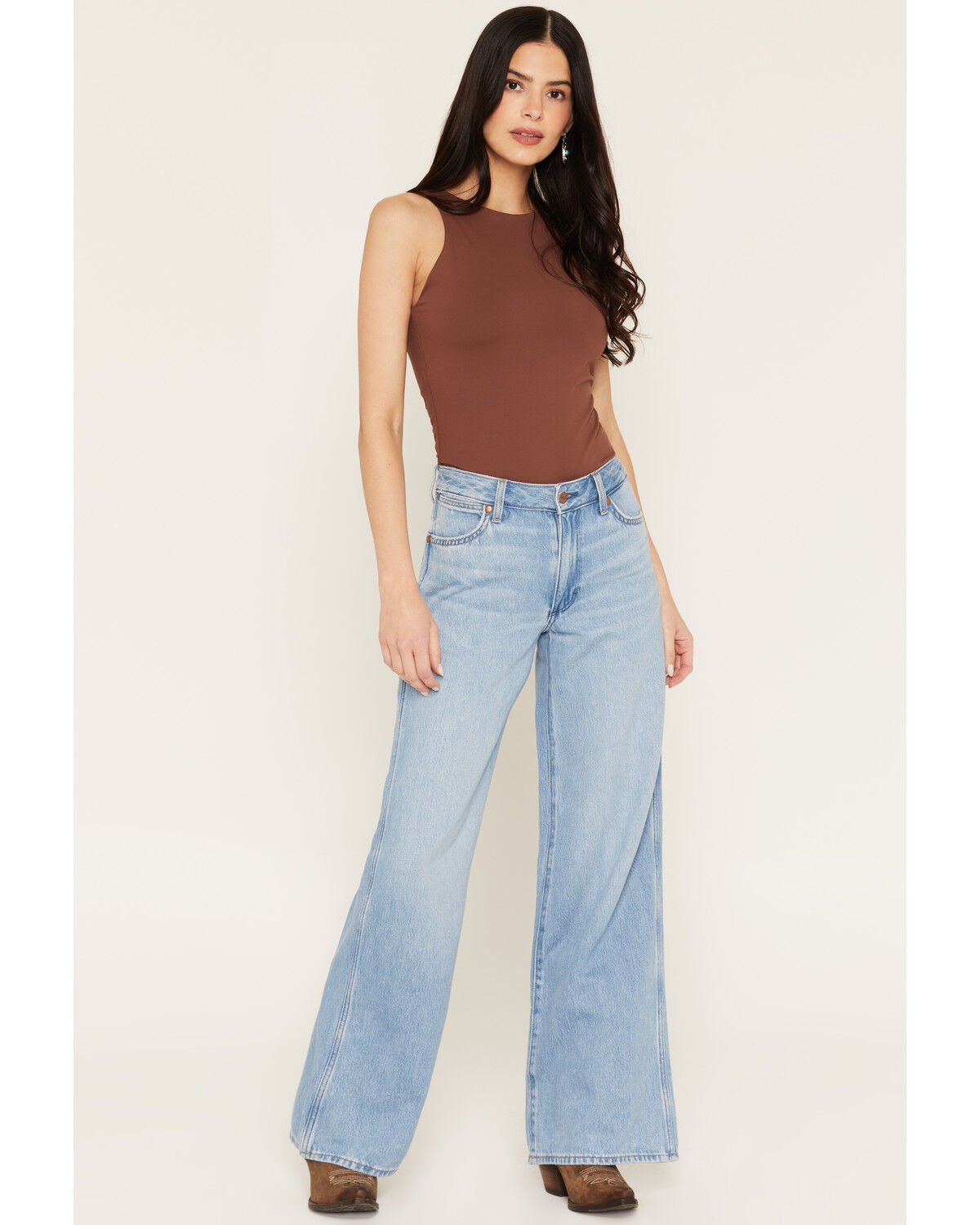 Image #1 - Wrangler Women's High Rise Light Wash Ultra Soft Worldwide Wide Denim Jeans, Multi, hi-res