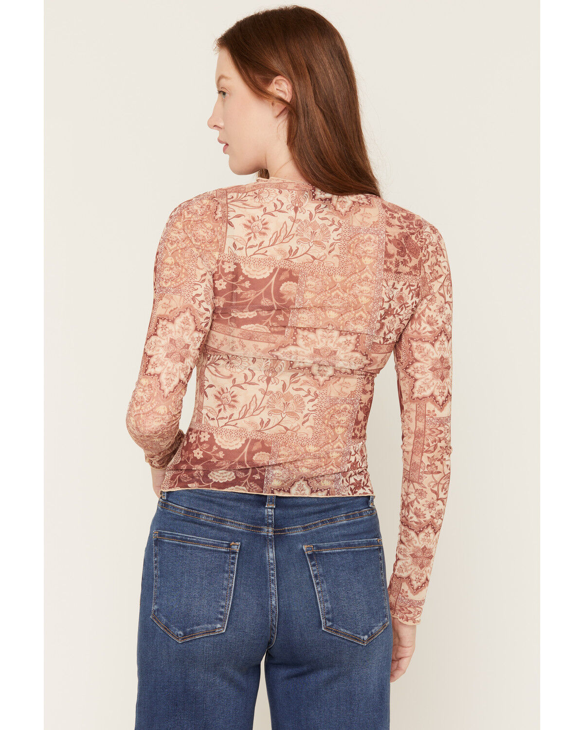 Image #4 - Ash & Violet Women's Bandana Print Long Sleeve Mesh Shirt, Rust Copper, hi-res