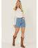 Image #1 - Levi's Women's 501&reg; Original Medium Wash High Rise Mid Thigh Stretch Denim Shorts, Medium Wash, hi-res
