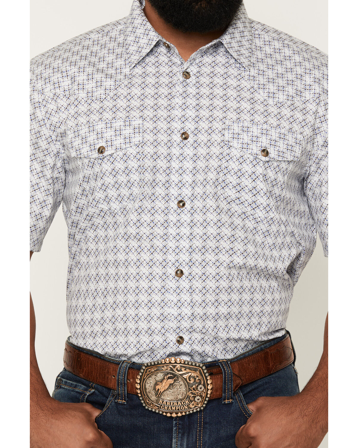 Image #3 - Gibson Trading Co Men's Vibe Check Geo Print Short Sleeve Snap Western Shirt, White, hi-res