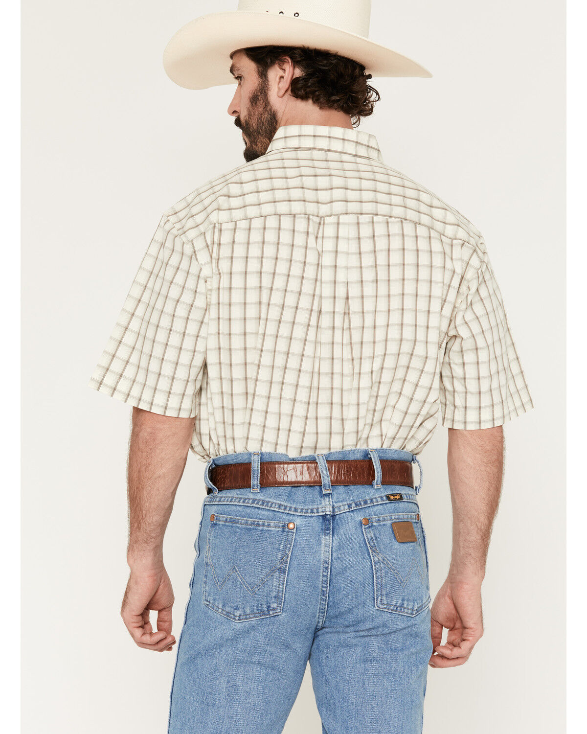 Image #4 - George Strait by Wrangler Men's Plaid Print Short Sleeve Button-Down Stretch Western Shirt, White, hi-res