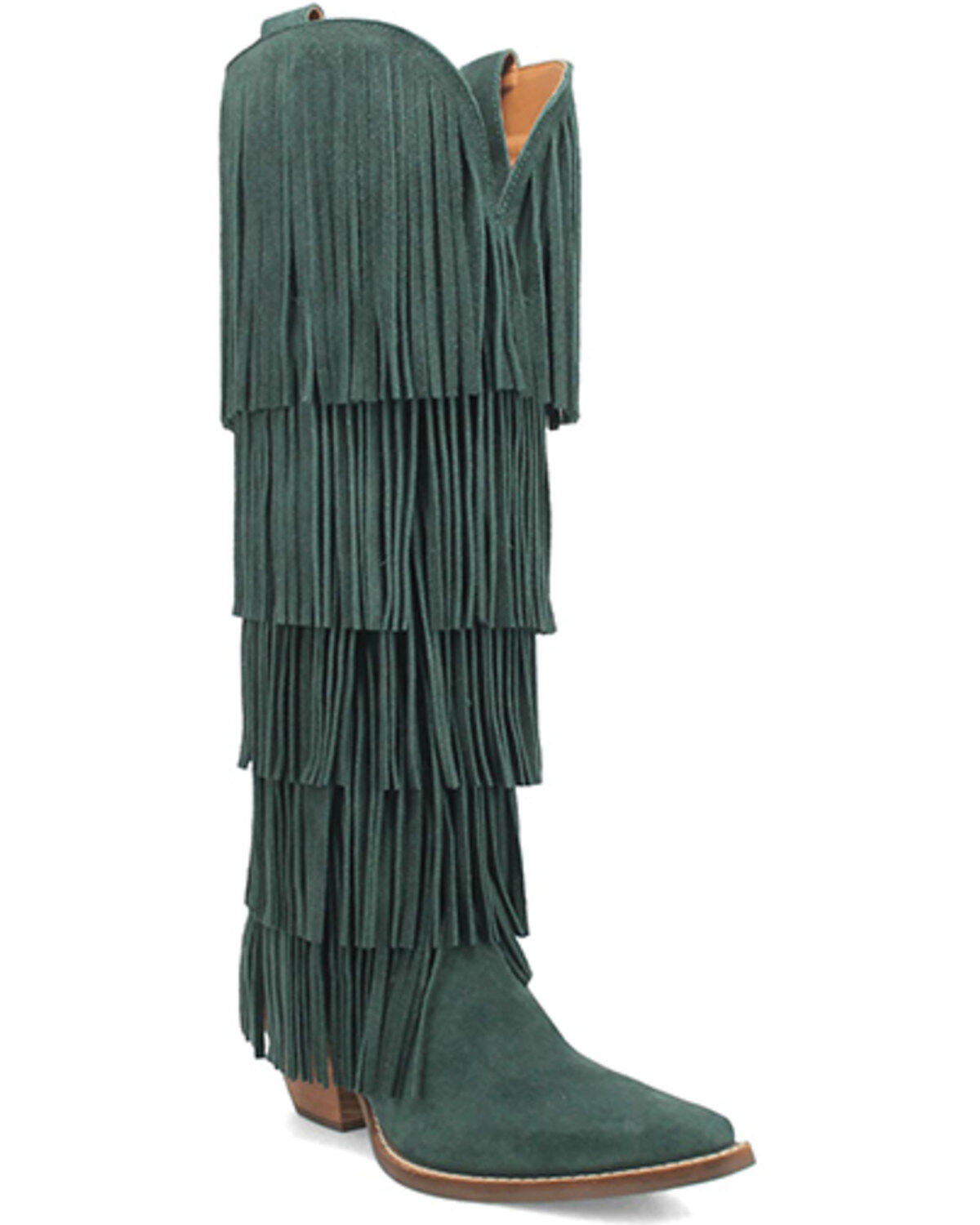 Dingo Women's Wild Child Suede Fringe Tall Western Boots - Snip Toe, Green, hi-res
