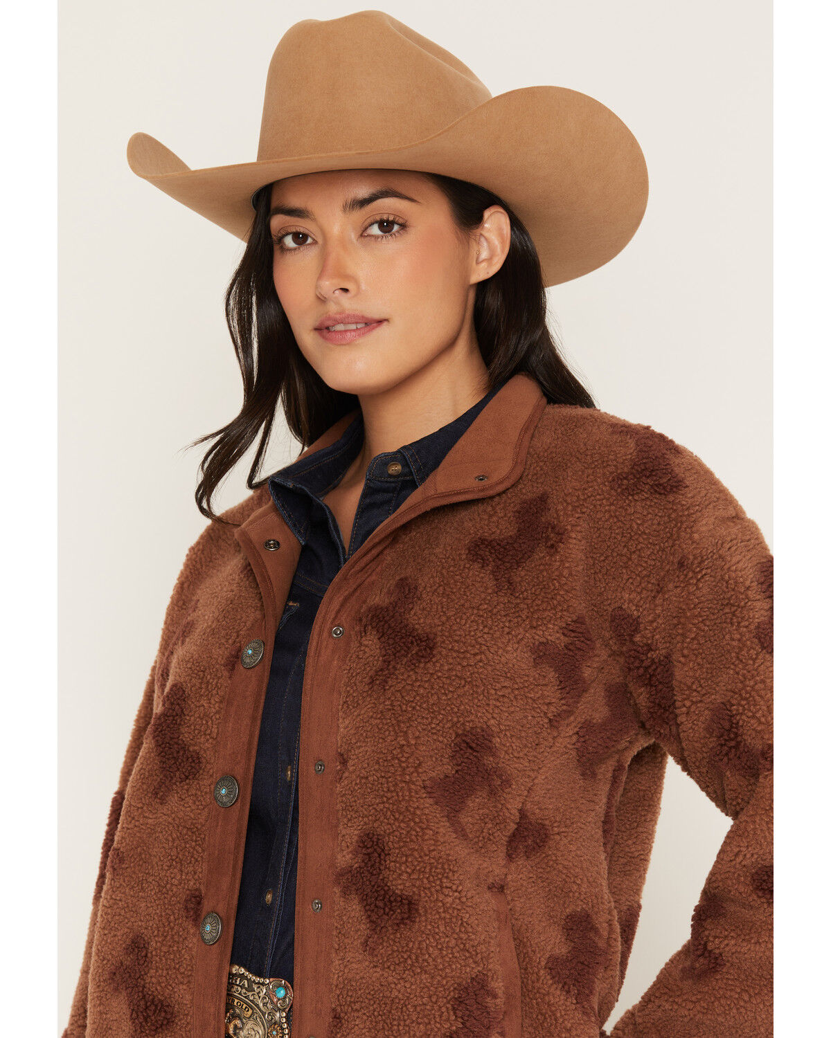 Image #2 - Shyanne Women's Carla Horse Print Sherpa Snap Jacket, Brown, hi-res