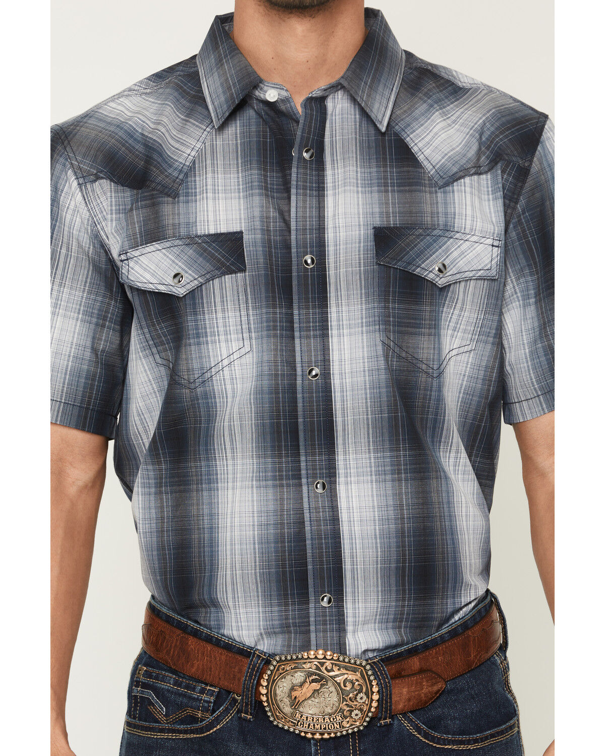 Image #3 - Cody James Men's Weed Wacker Plaid Print Short Sleeve Snap Western Shirt - Tall, Blue, hi-res