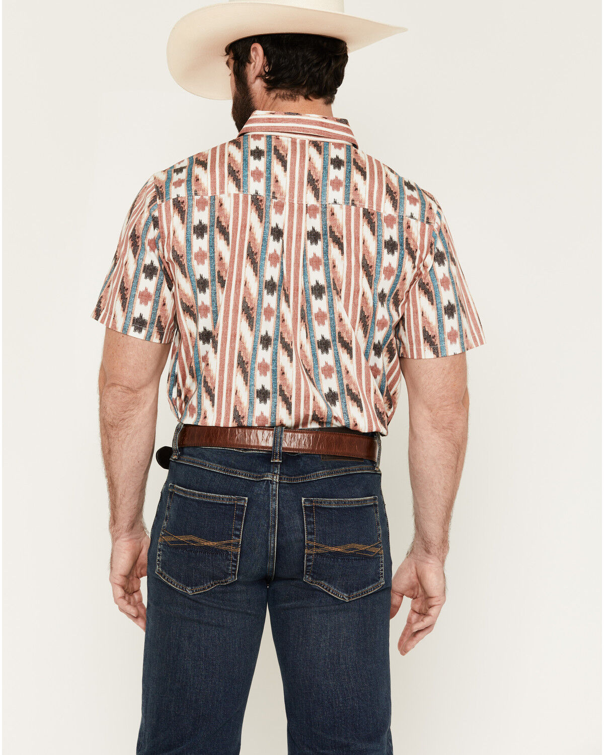 Image #4 - RANK 45&reg; Men's Carnival Southwestern Stripe Print Short Sleeve Button-Down Stretch Western Shirt, Cream, hi-res