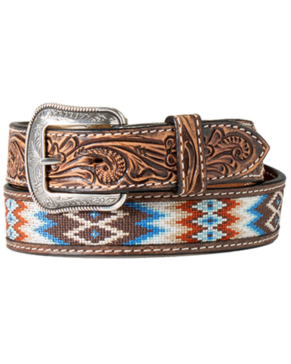 M & F Western Men's Southwestern Embroidered Belt, Brown, hi-res