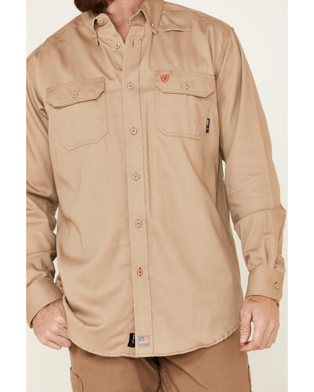 Image #3 - Ariat Men's FR Solid Long Sleeve Button Down Twill Work Shirt - Big, Beige/khaki, hi-res