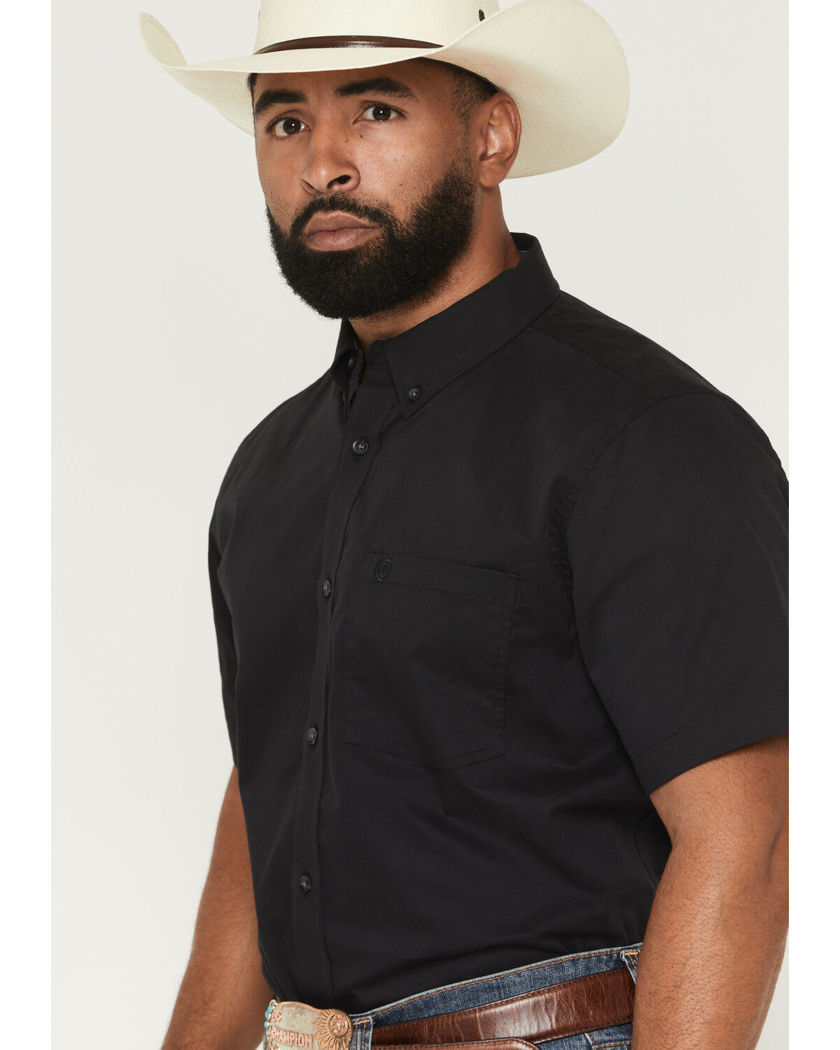 Image #2 - Cody James Men's Basic Solid Short Sleeve Button-Down Stretch Western Shirt, Black, hi-res
