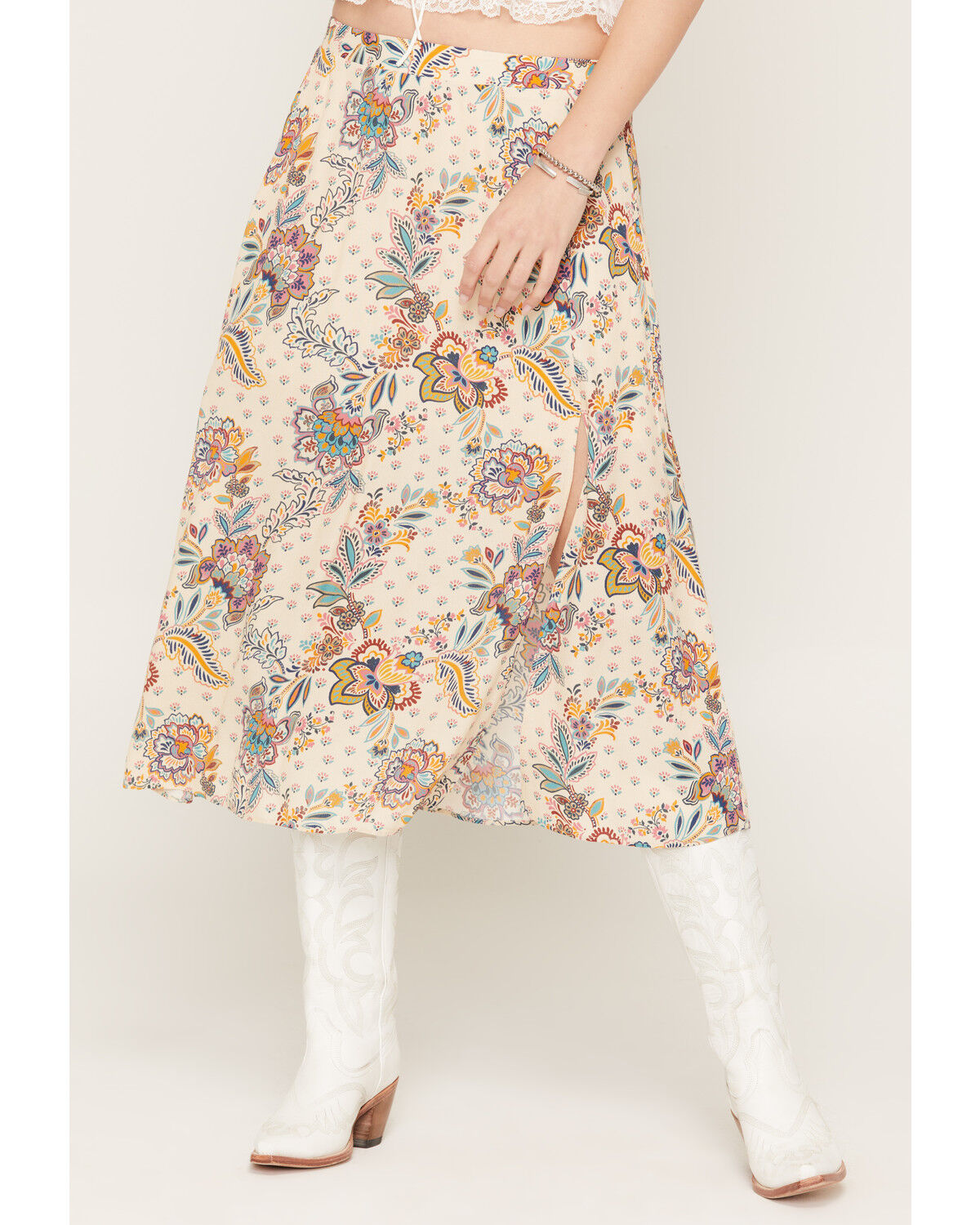 Image #2 - Shyanne Women's Raintree Floral Print Midi Skirt, Beige, hi-res