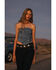 Image #1 - Cleo + Wolf Women's Bandana Print Strapless Denim Tie Shirt, Medium Wash, hi-res