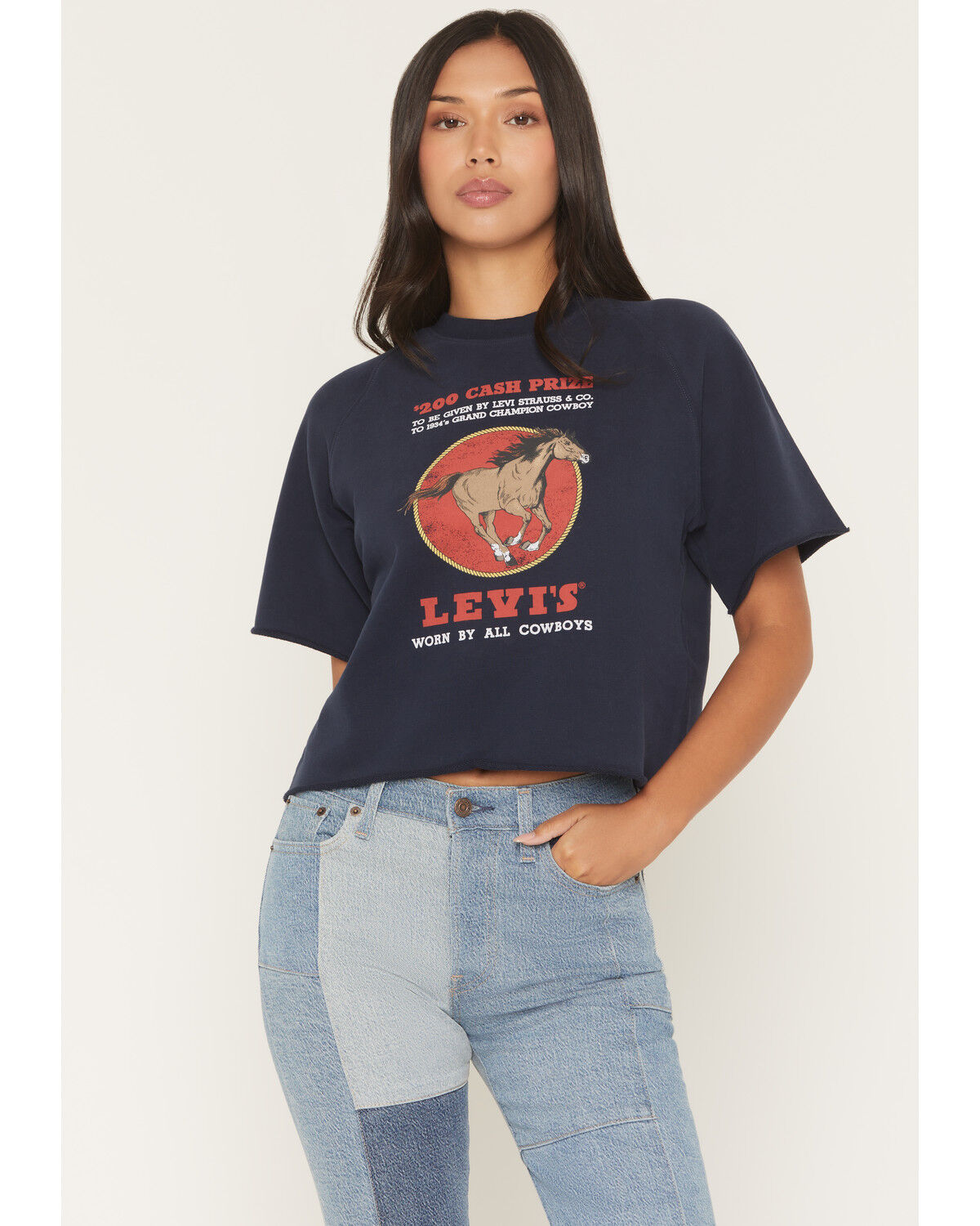 Levi's Women's Horse Logo Short Sleeve Sweatshirt Tee, Black, hi-res