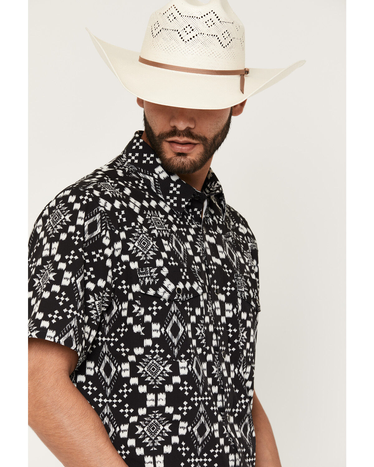 Image #2 - RANK 45&reg; Men's RODEOTEK&trade; Zig Man Southwestern Print 2.0 Short Sleeve Snap Stretch Western Shirt, Black, hi-res
