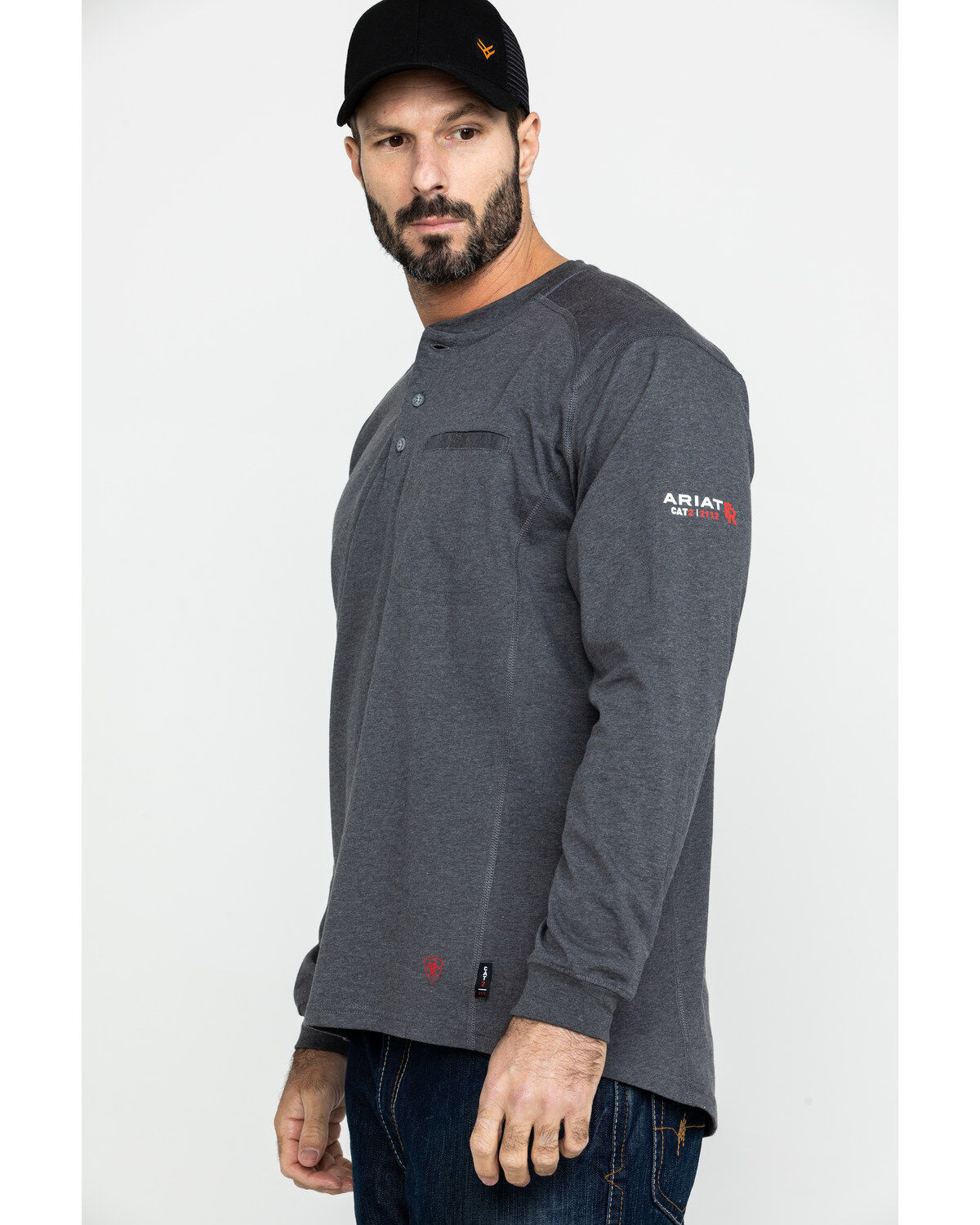 Image #3 - Ariat Men's FR Air Henley Long Sleeve Work Shirt - Tall, Charcoal, hi-res