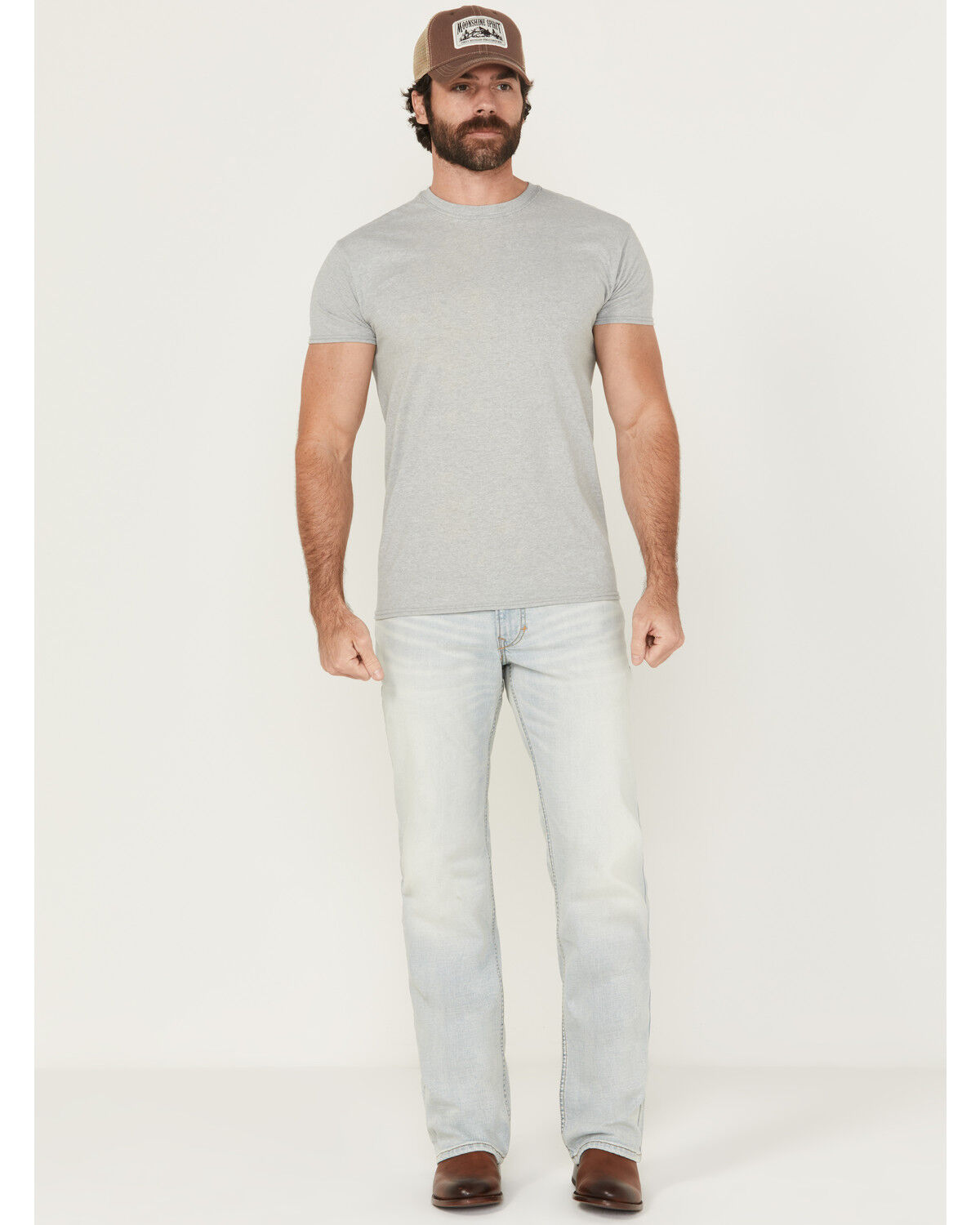 Image #1 - Moonshine Spirit&reg; Men's Savage Wash Hutch Slim Bootcut Stretch Denim Jeans, Light Wash, hi-res