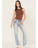 Image #3 - Miss Me Women's Medium Wash Mid Rise Americana Fleur de Lis 34" Bootcut Stretch Denim Jeans, Medium Wash, hi-res