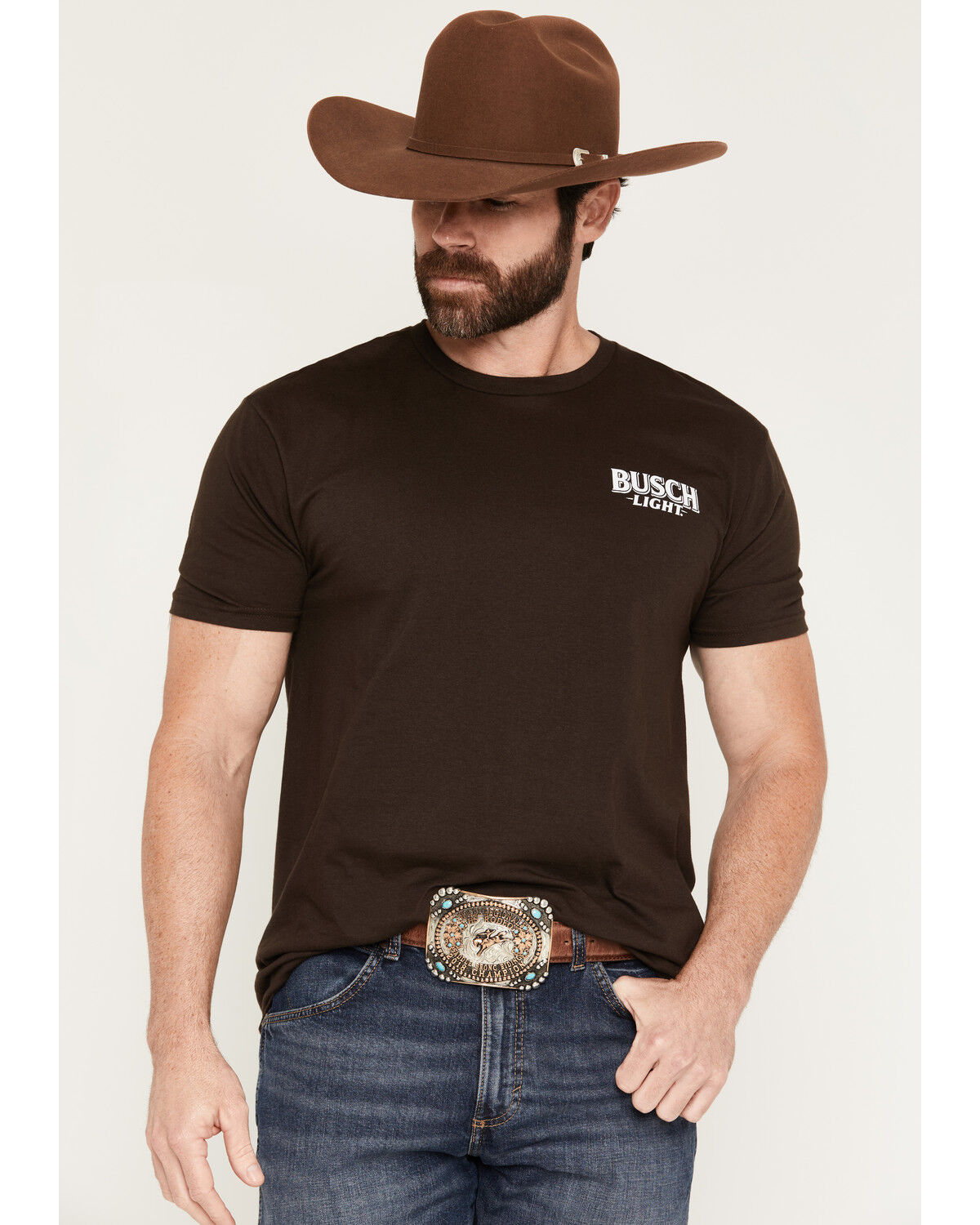 Image #2 - Jedco Men's Busch Cowboy Tough Short Sleeve Graphic T-Shirt, Dark Brown, hi-res