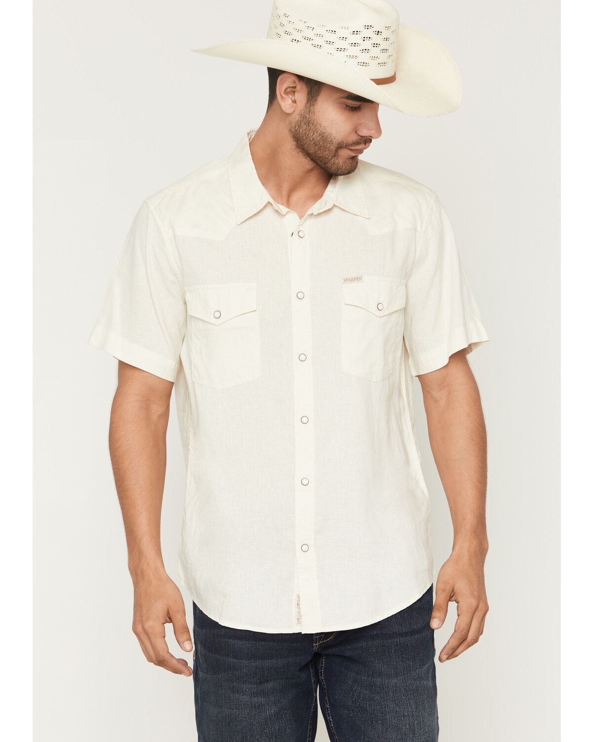 Image #1 - Sendero Provisions Men's The Wyatt Solid Short Sleeve Snap Western Shirt, Off White, hi-res