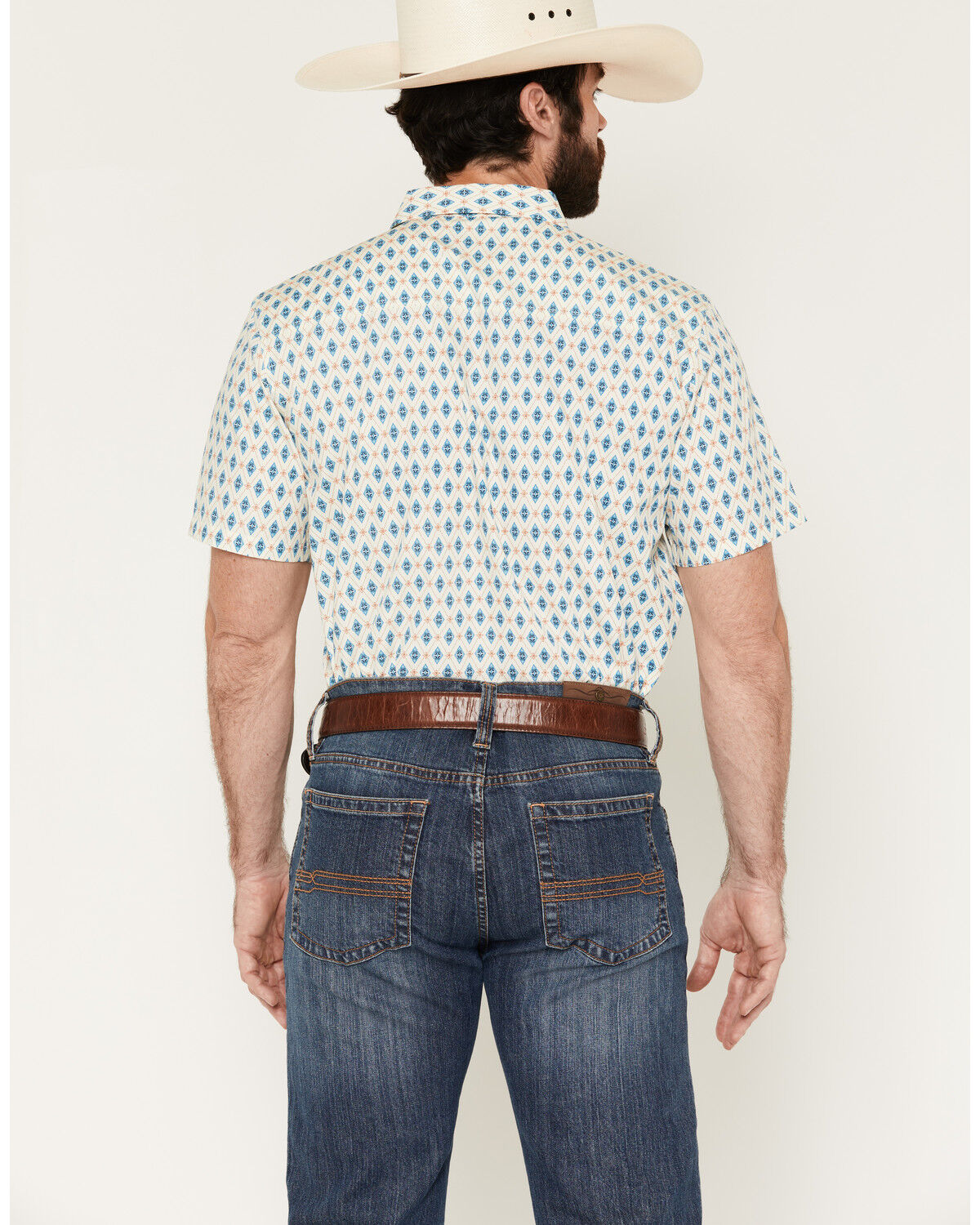Image #4 - Gibson Trading Co Men's Sierra Diamond Geo Print Short Sleeve Button-Down Western Shirt, Ivory, hi-res