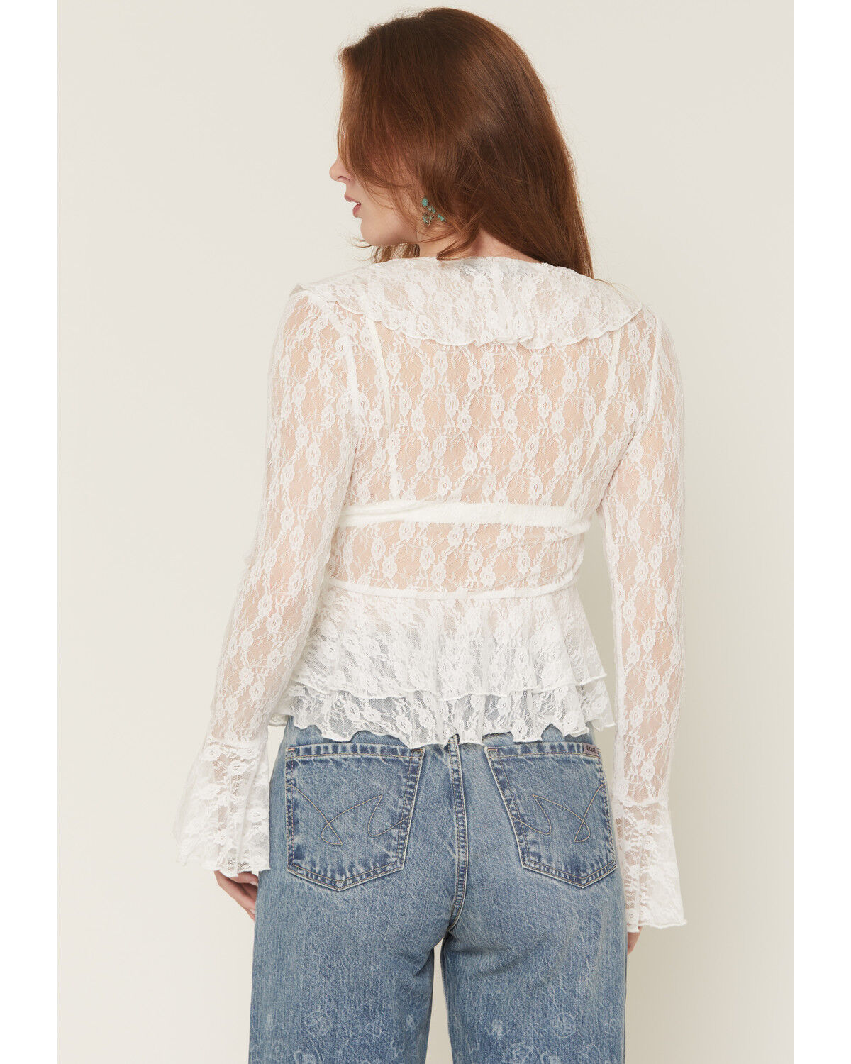 Image #4 - Ash & Violet Women's Lace Tie-Front Long Sleeve Top, White, hi-res