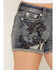 Image #2 - Miss Me Women's Medium Wash Mid Rise Embroidered Horse Stretch Denim Shorts, Medium Wash, hi-res