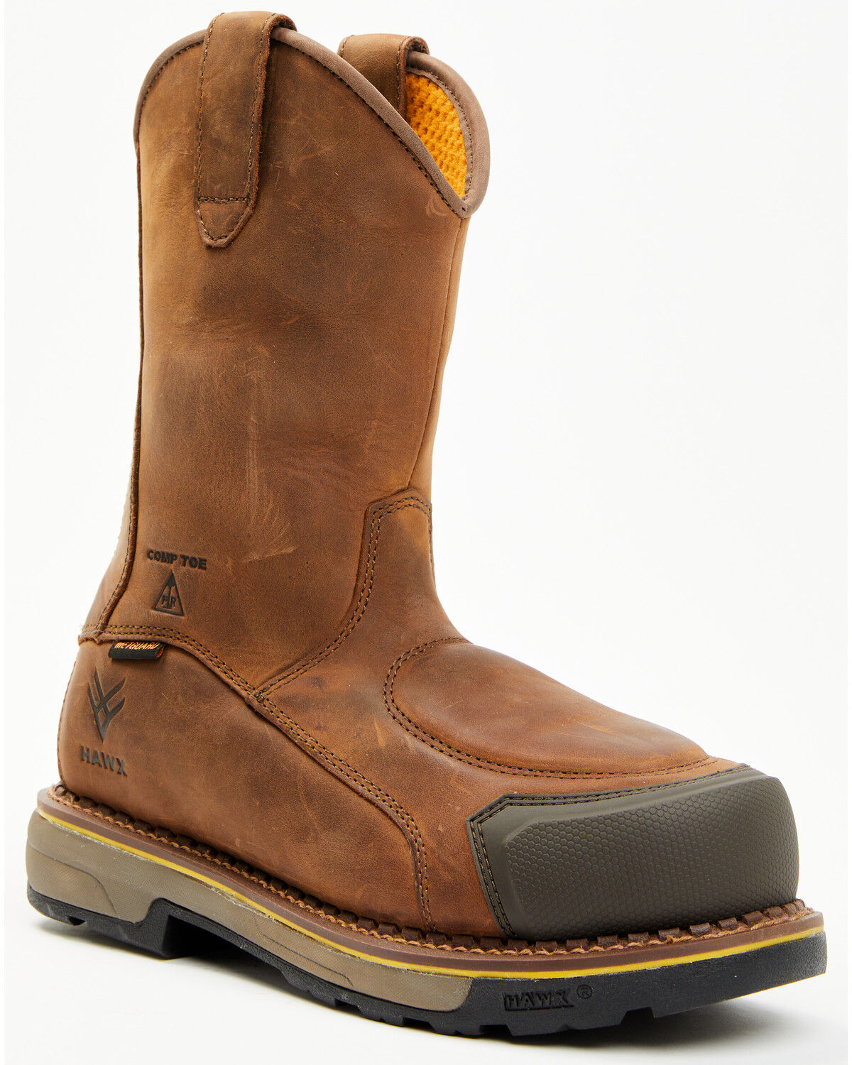 Hawx Men's 10" Internal Met Guard Pull-On Work Boots - Composite Toe, Dark Brown, hi-res