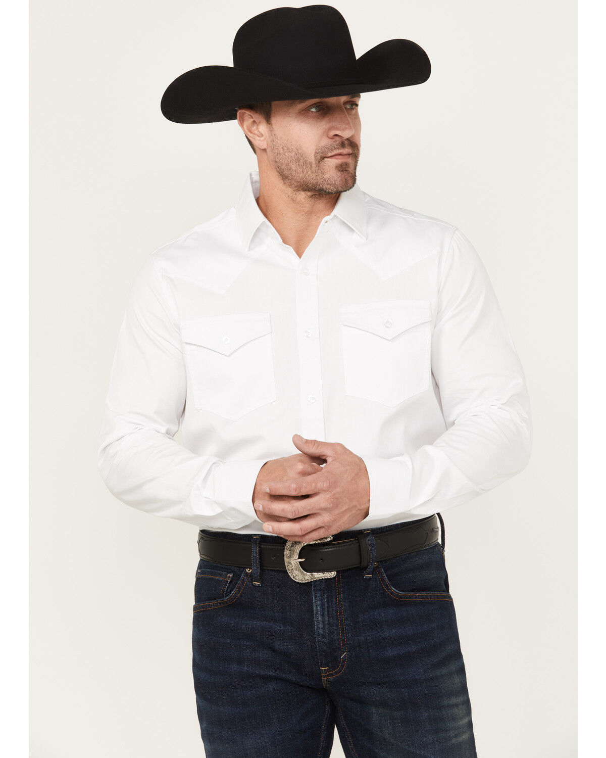Image #1 - Cody James Black 1978&reg; Men's Lawman Solid Long Sleeve Button-Down Western Shirt, White, hi-res