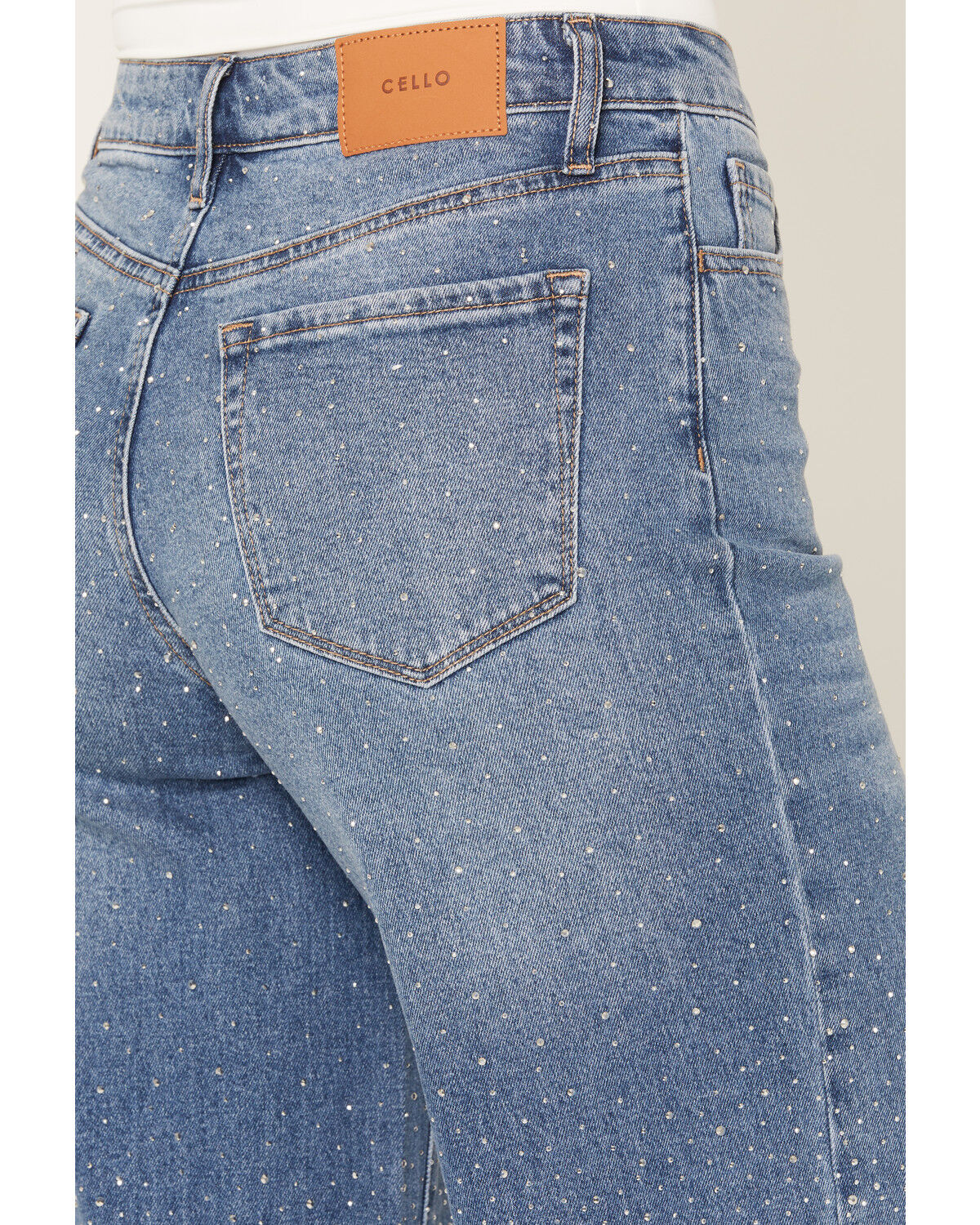 Image #4 - Cello Women's Medium Wash High Rise Embellished Wide Leg Stretch Denim Jeans, Medium Wash, hi-res