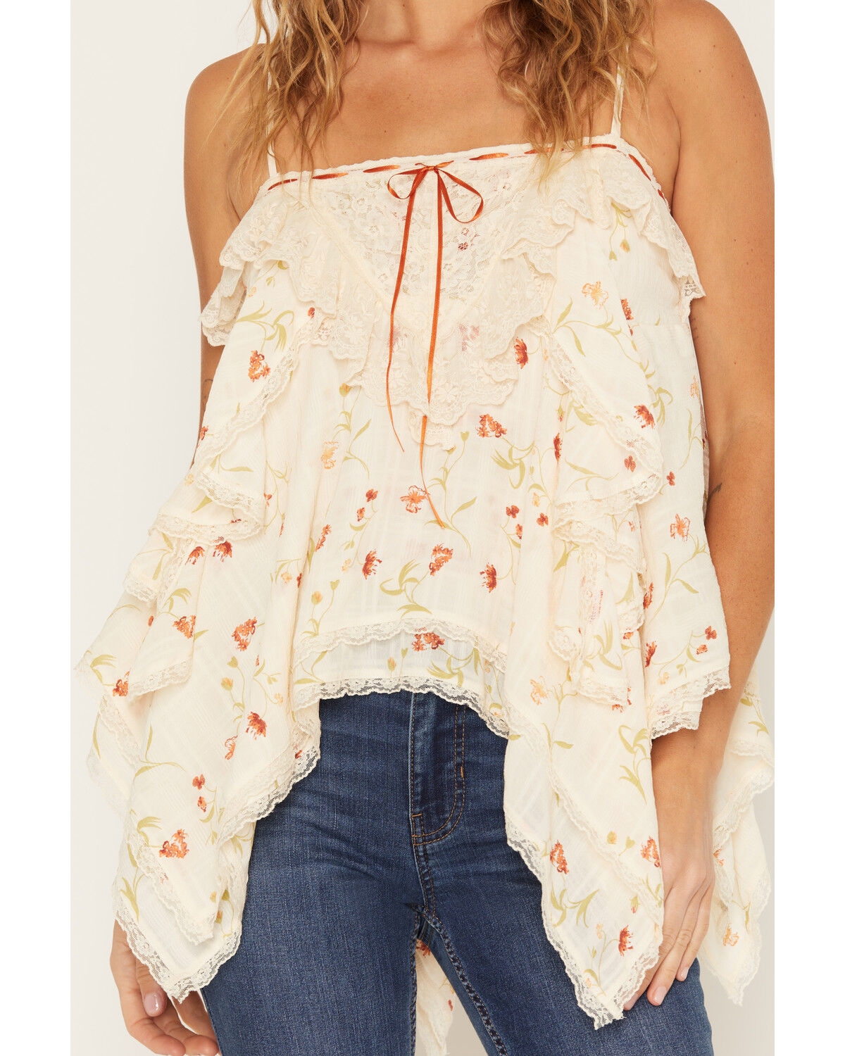 Image #3 - Wild Moss Women's Floral Print Lace Tank Top, Ivory, hi-res