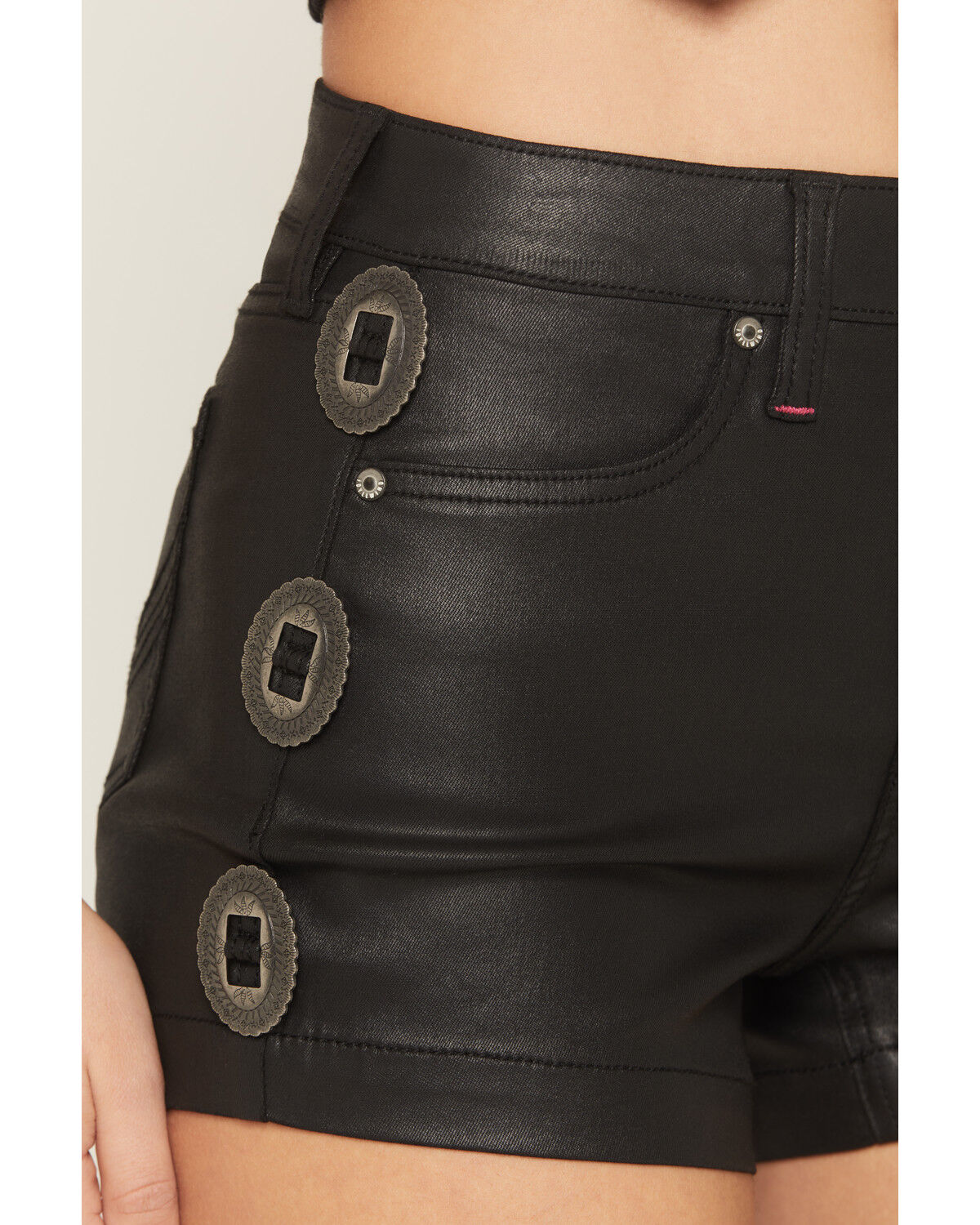 Image #2 - Idyllwind Women's Ellie High Rise Concho Trim Coated Shorts, Black, hi-res