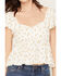 Image #3 - Cleo + Wolf Women's Floral Print Flutter Sleeve Ruffle Peplum Top, Ivory, hi-res