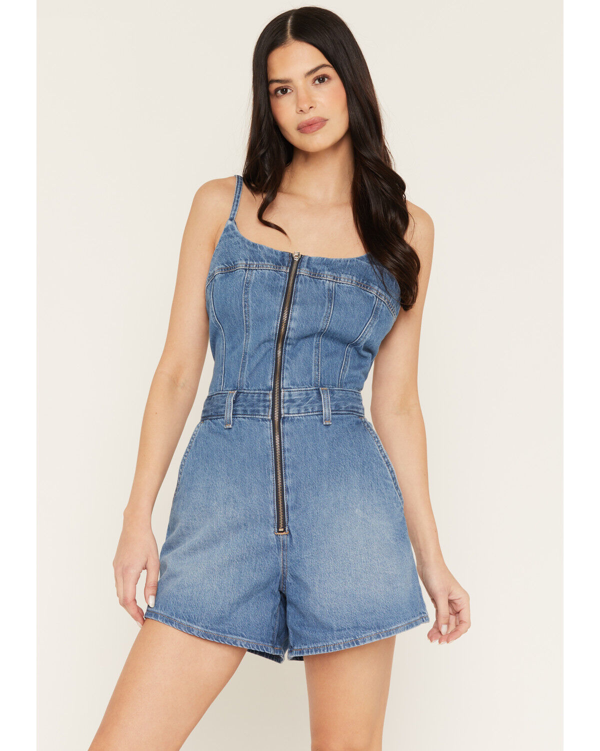 Image #1 - Levi's Women's Jadine Medium Wash Sleeveless Denim Romper, Medium Wash, hi-res