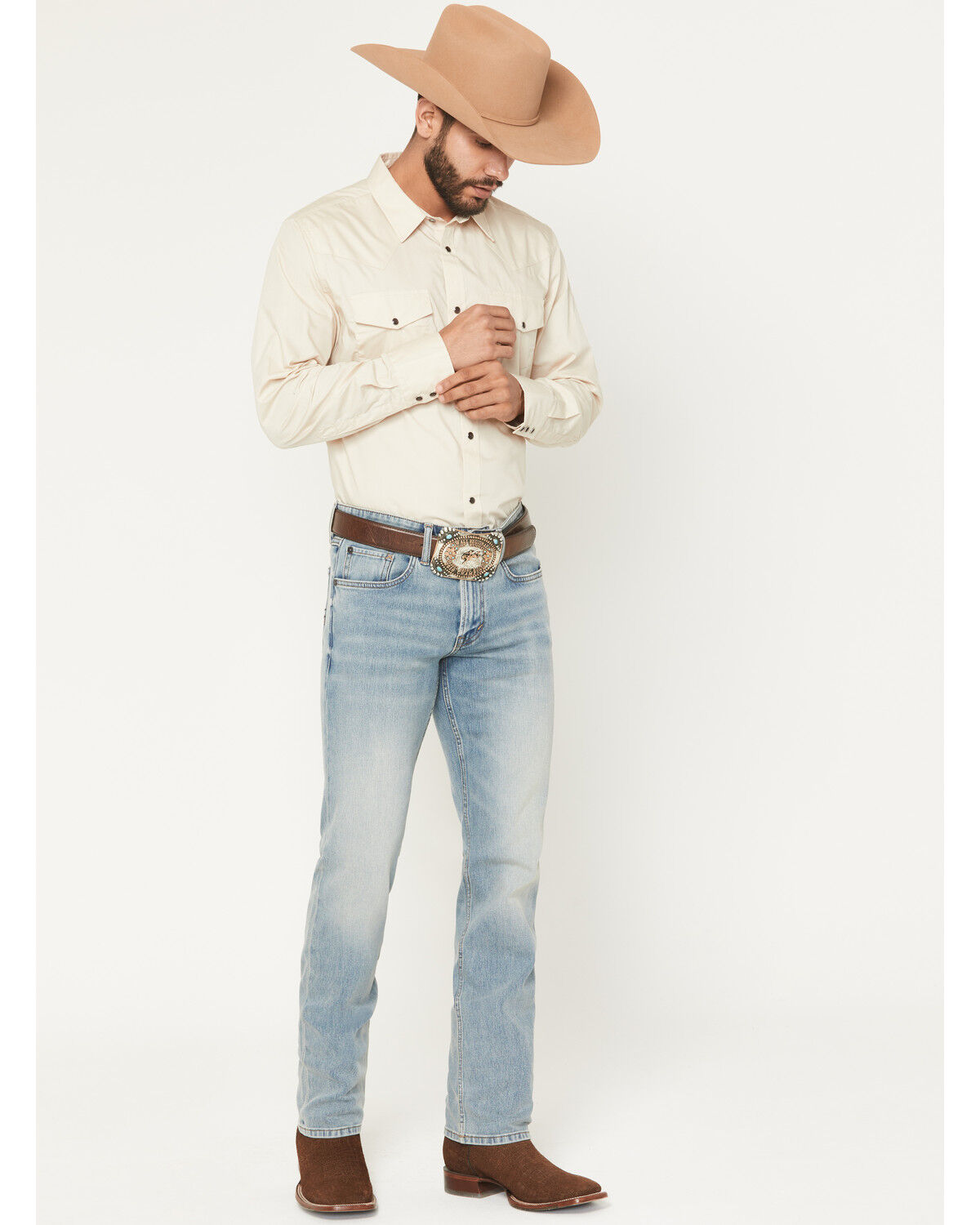 RANK 45&reg; Men's Rider-Flex Bunker Wash Ambush Slim Straight 4-Way Stretch Denim Jeans, Light Wash, hi-res