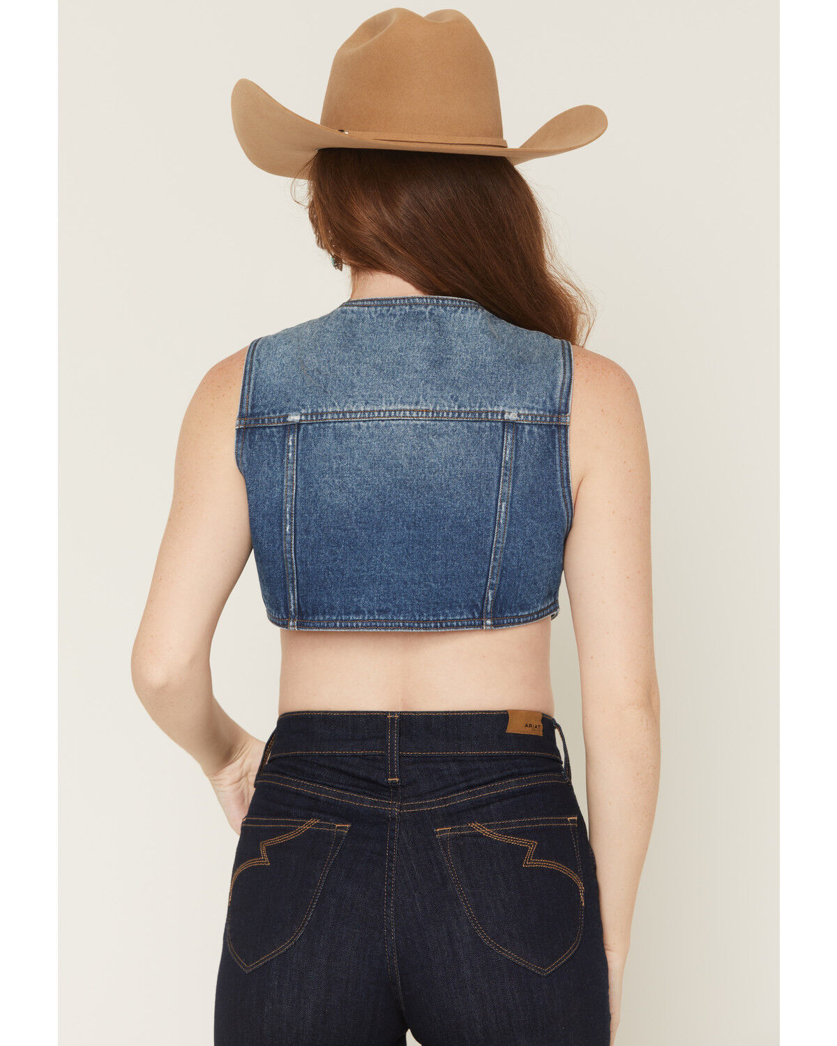 Image #4 - Ashley Women's Medium Wash Cropped Denim Vest, Medium Wash, hi-res